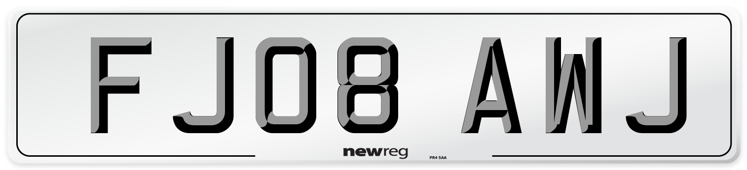 FJ08 AWJ Number Plate from New Reg